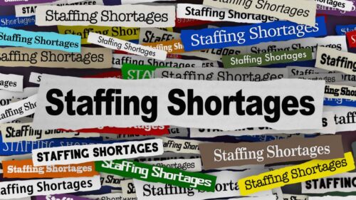 A collage of headlines about staffing shortages.