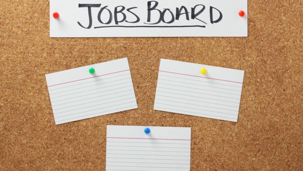 A bulletin board with a section for job postings.